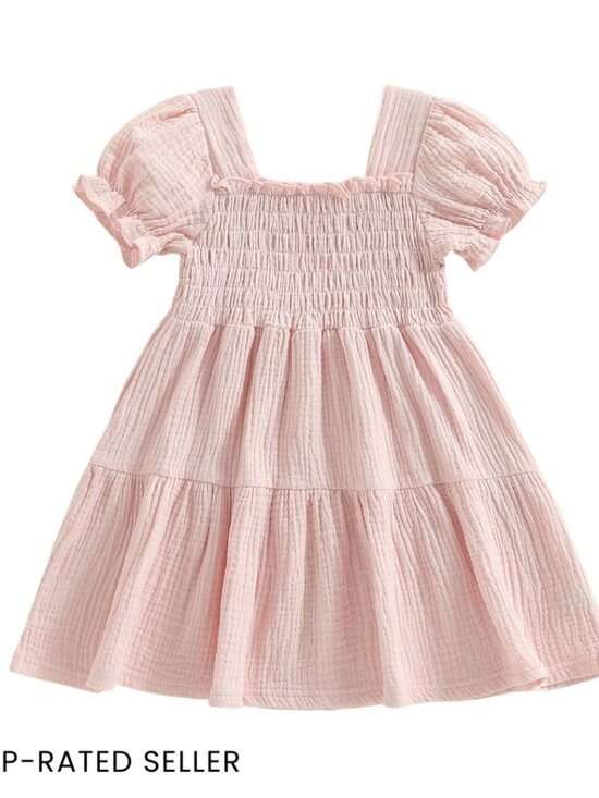 Other - Boho Smocked Puff Sleeve Toddler Dress Cotton Blend A-Line Princess Casual